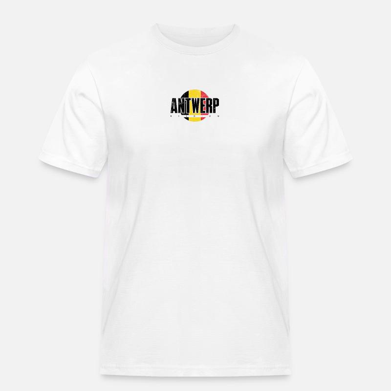 We Emblem Split Gelb Rot - Männer Workwear T-Shirt - Weiß