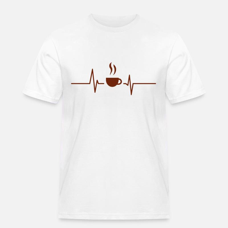 Kaffee - Herzschlag Herzfrequenz - Männer Workwear T-Shirt - Weiß
