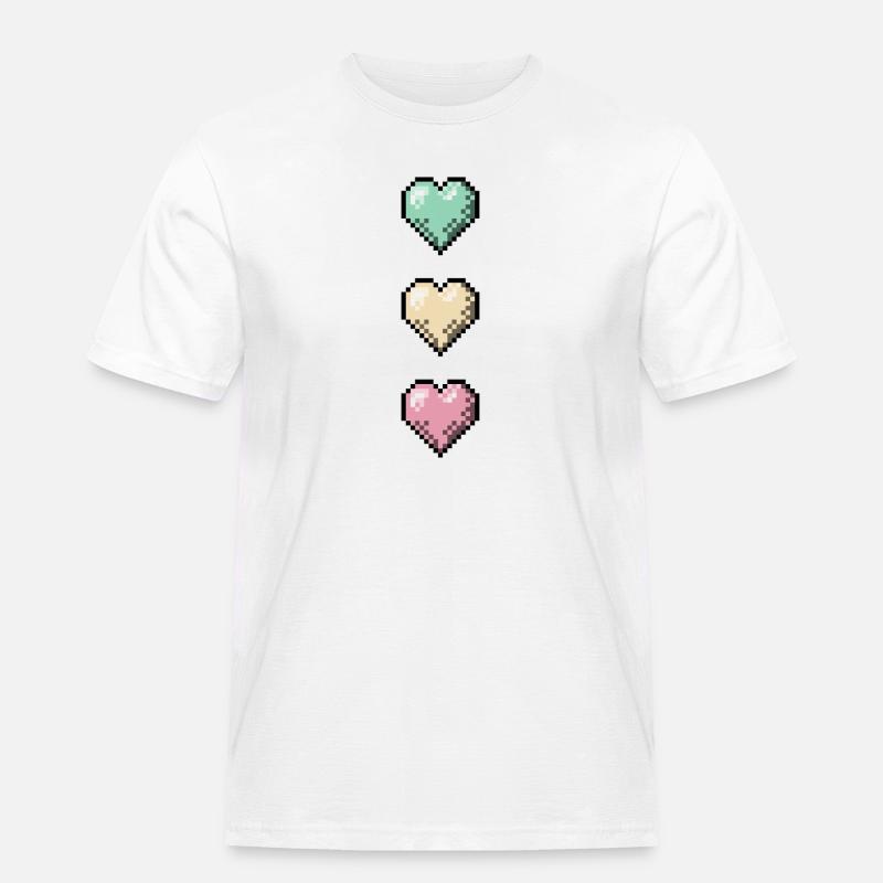 Retro Pixel Art Hearts Stack - Männer Workwear T-Shirt - Weiß