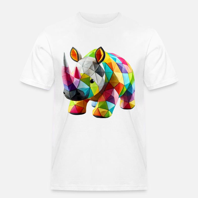 Rhinoceros Rhino Polygone Patchwork - Männer Workwear T-Shirt - Weiß