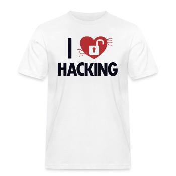 I love Hacking Phishing Sniffer Social - Men's Workwear T-Shirt - white - Front - AI Model Male 185 dark (185cm)