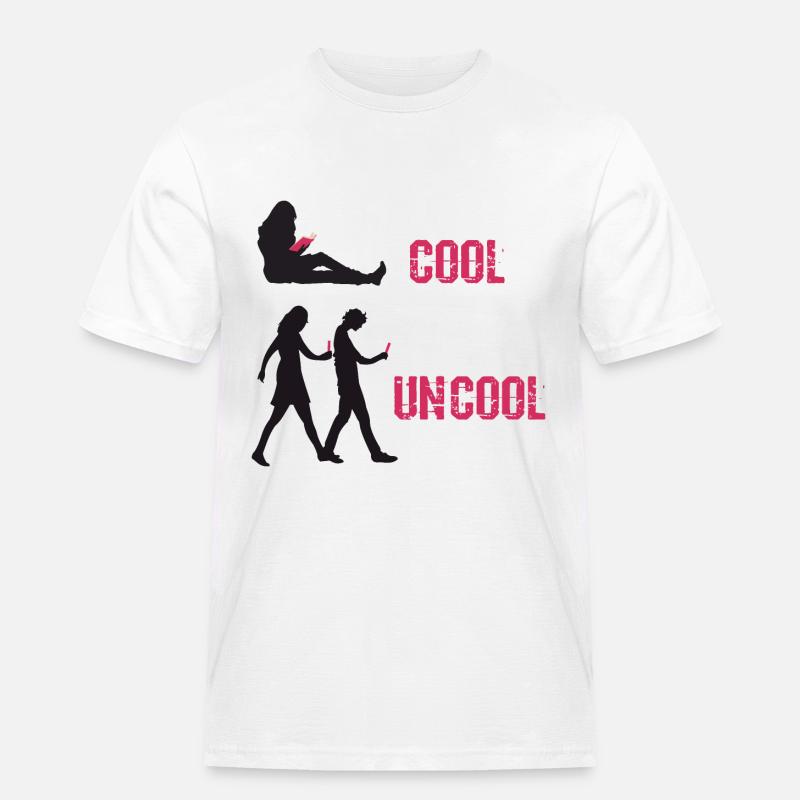 Buch cool, Smartphone uncool - Männer Workwear T-Shirt - Weiß