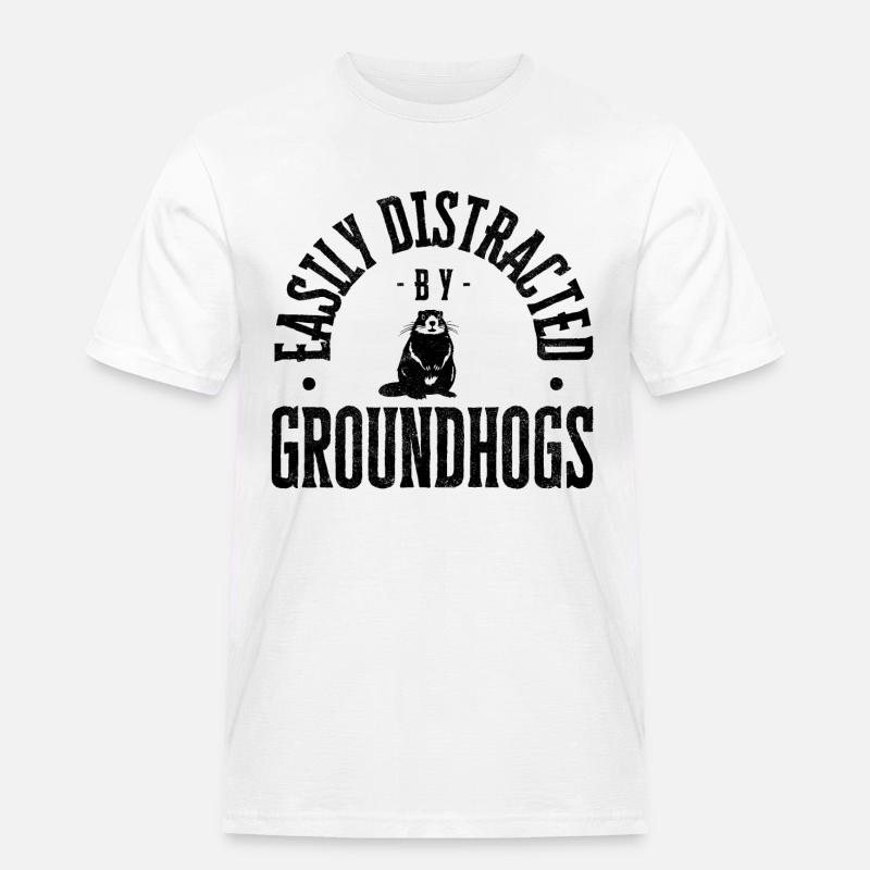 Easily distracted by groundhogs - Männer Workwear T-Shirt - Weiß