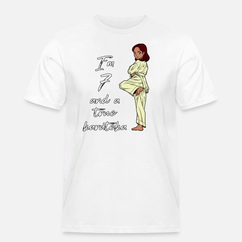 Ich bin 7 - Mädchen Karate - Männer Workwear T-Shirt - Weiß