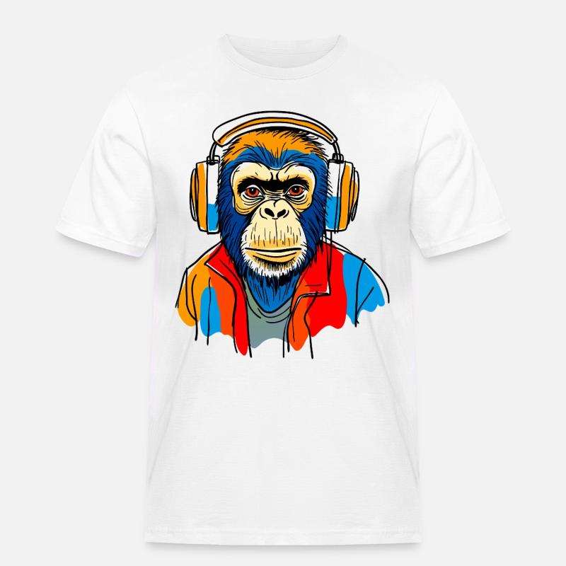 Affe mit Kopfhörern - Männer Workwear T-Shirt - Weiß
