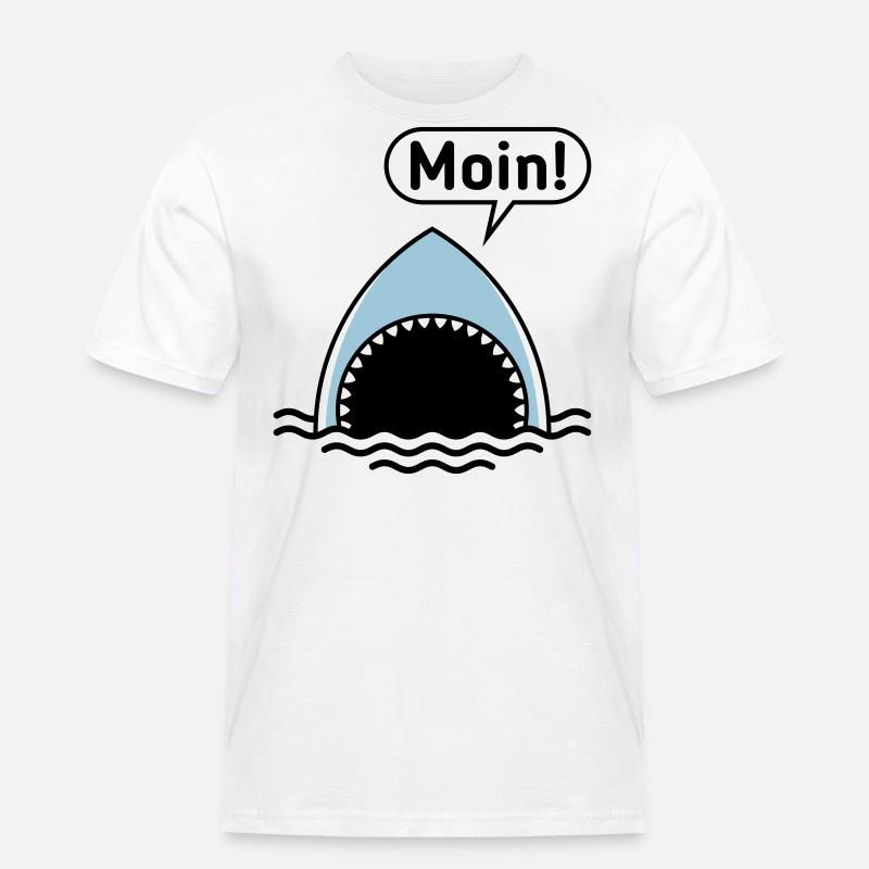Moin! (Hai / Haifisch / Sprechblase / Comic) - Männer Workwear T-Shirt - Weiß