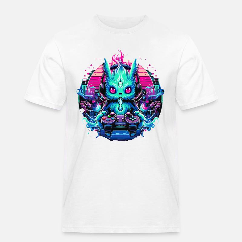 Synthwave Zocker Gaming Alien - Männer Workwear T-Shirt - Weiß