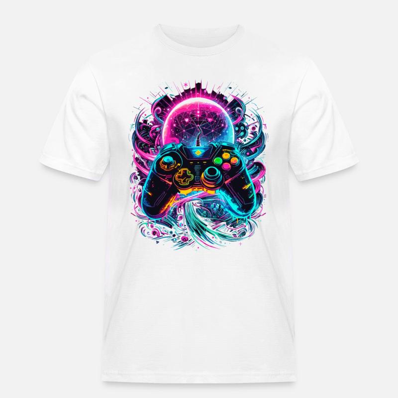 Synthwave Cyberpunk Gaming Controller - Men's Workwear T-Shirt - white