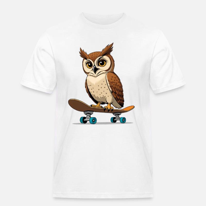 Eule auf Skateboard im Comic-Stil - Männer Workwear T-Shirt - Weiß
