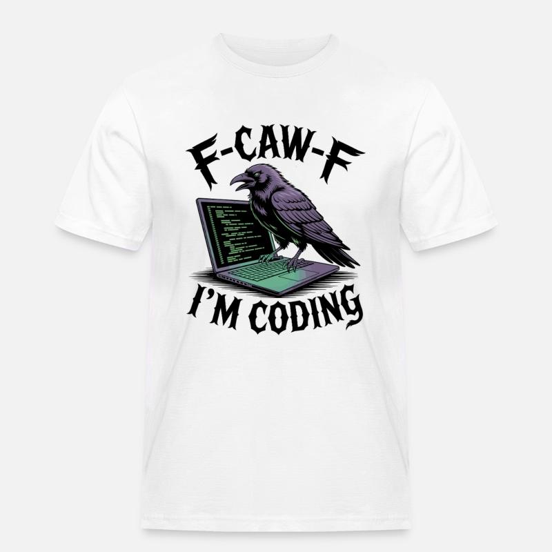 RabenCoder: Code Raven am Laptop - Männer Workwear T-Shirt - Weiß