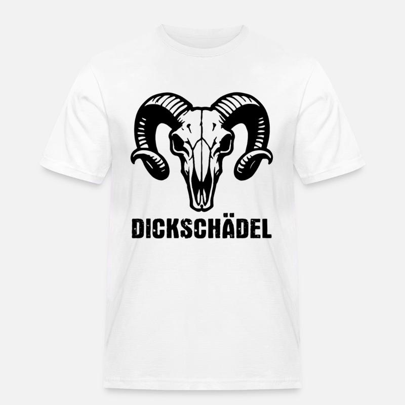 Widderkopf Schädel mit Hörnern - Dickschädel - Männer Workwear T-Shirt - Weiß