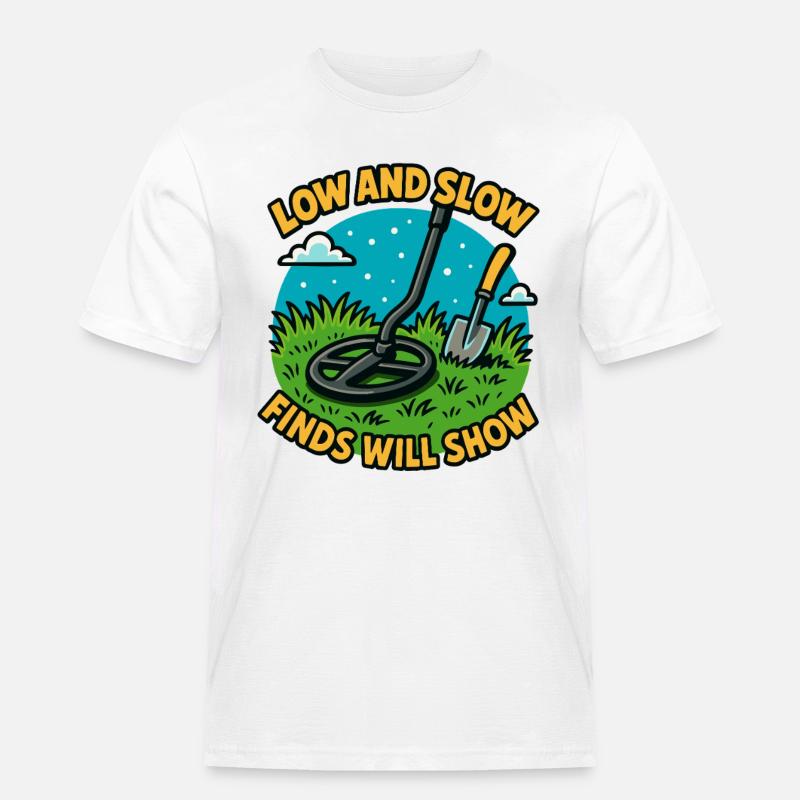 Niedrige und langsame Funde zeigen Metallerkennung - Männer Workwear T-Shirt - Weiß