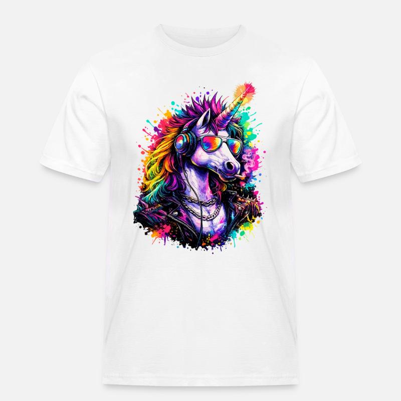 Cooles Einhorn DJ mit Kopfhörern - Männer Workwear T-Shirt - Weiß