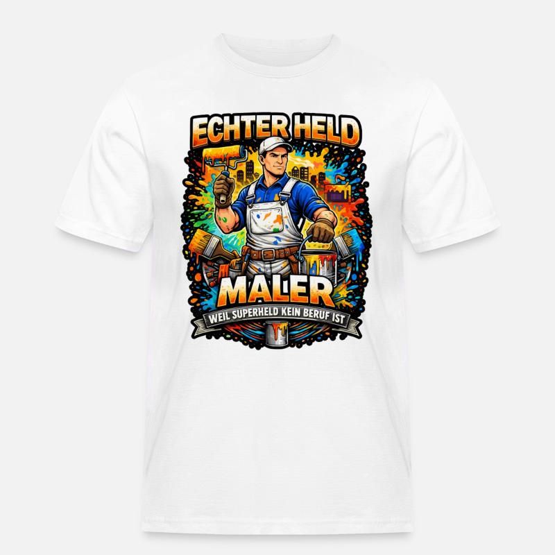 Echter Held Maler – Farbexplosion - Männer Workwear T-Shirt - Weiß