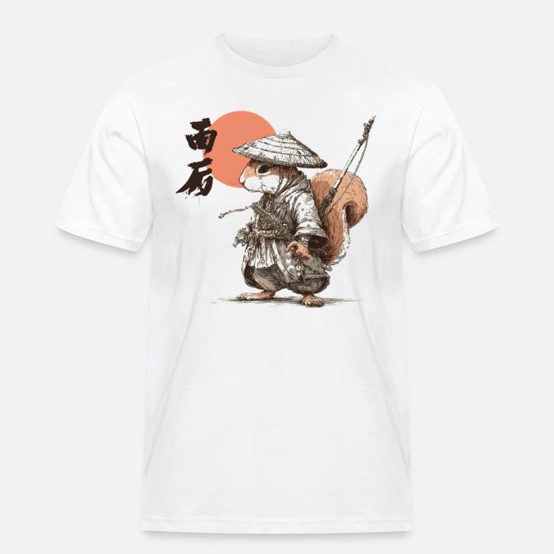 Samurai-Eichhörnchen unter roter Sonne - Männer Workwear T-Shirt - Weiß