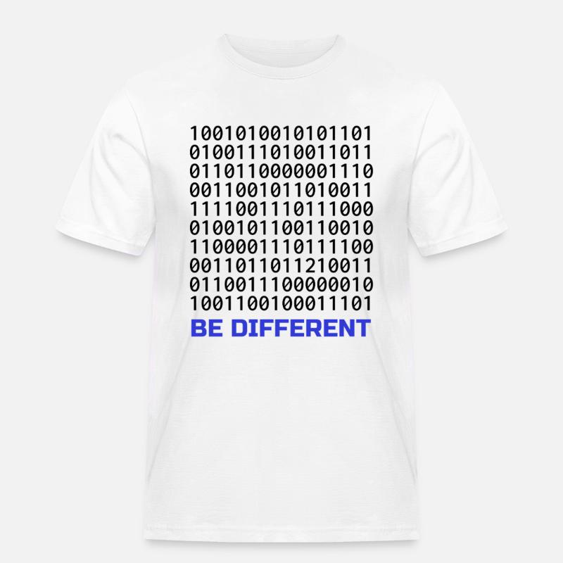Be Different: Binäres Muster mit Botschaft - Männer Workwear T-Shirt - Weiß