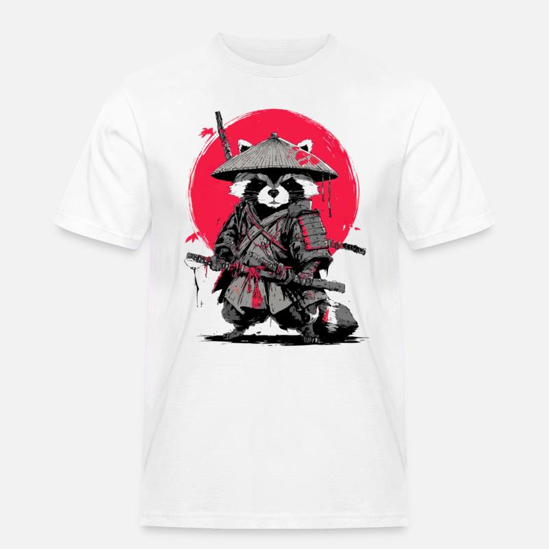 Waschbär-Samurai unter Crimson Moon - Männer Workwear T-Shirt - Weiß