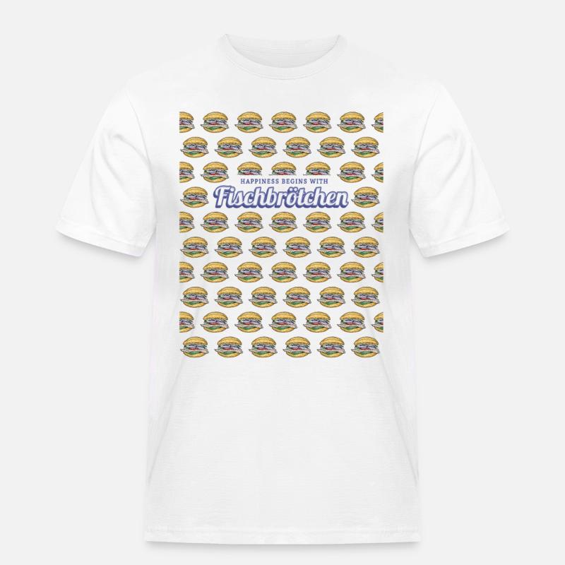 Fischbrötchen mit Matjes oder Bismarckhering - Männer Workwear T-Shirt - Weiß