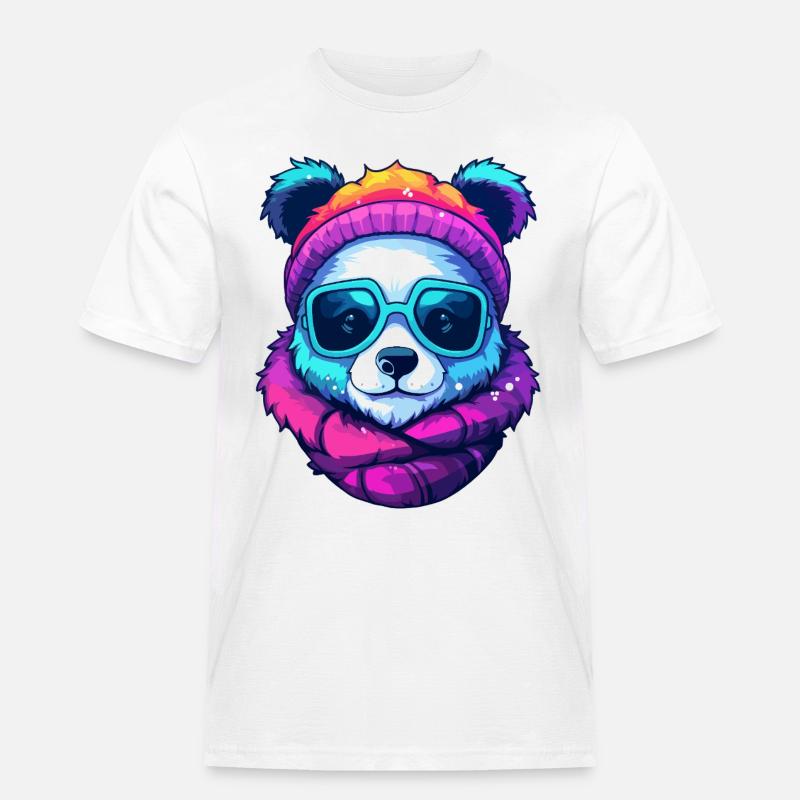 Neon-Regenbogenbär-Straßenstil mit Sonnenbrille - Männer Workwear T-Shirt - Weiß