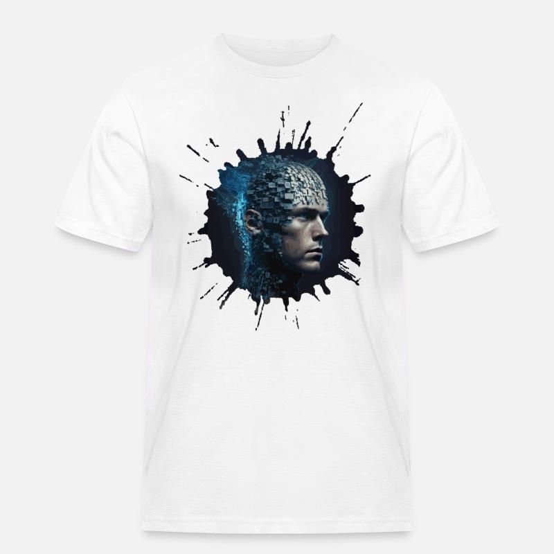 Digitale Evolution - Zukunftsvision Cyber Mensch - Männer Workwear T-Shirt - Weiß