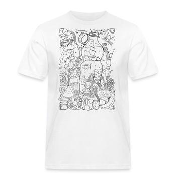 Wimmelbild Wasserflasche - DIY - Ausmalbild - Männer Workwear T-Shirt - Weiß - Vorne - AI Model Male 185 dark (185cm)