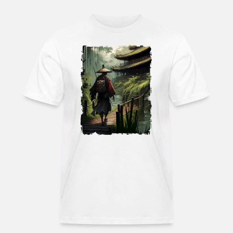 Samurai Japanischer Tempel Brücke Fluss - Männer Workwear T-Shirt - Weiß
