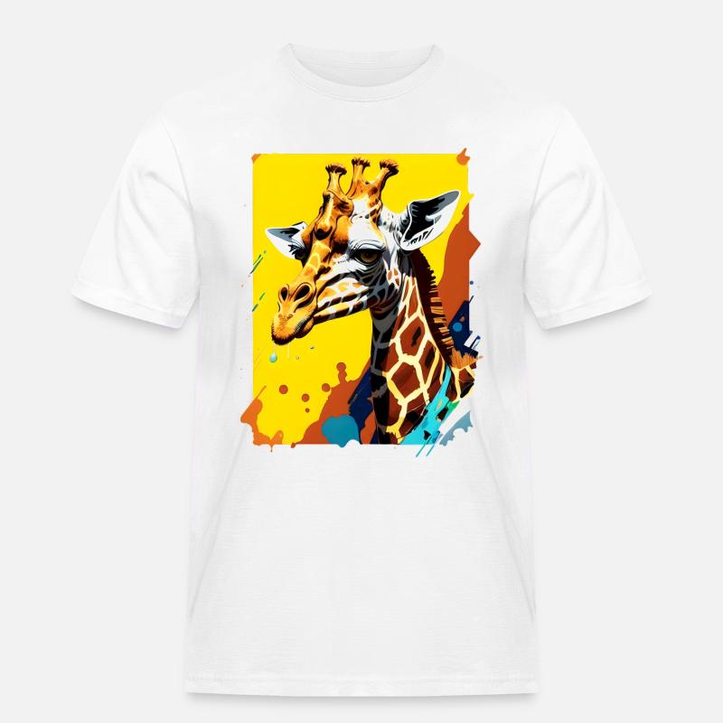 Giraffe Farbexplosion Neon - Männer Workwear T-Shirt - Weiß