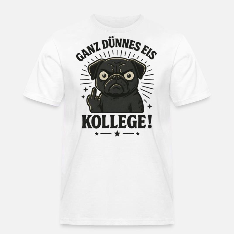 Mops Mittelfinger - Männer Workwear T-Shirt - Weiß