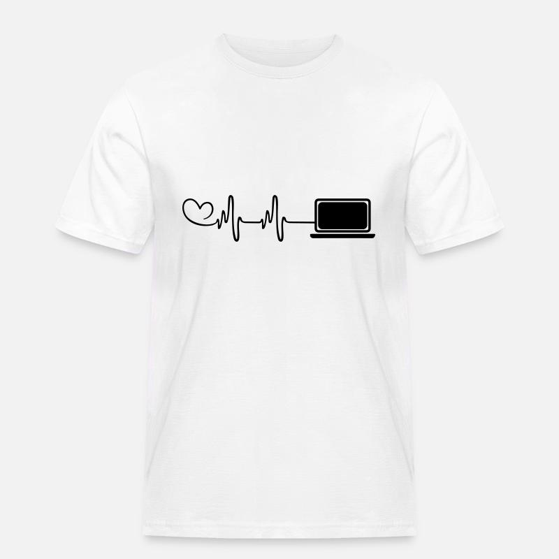 Laptop Herz Puls Pc Programmierer - Männer Workwear T-Shirt - Weiß