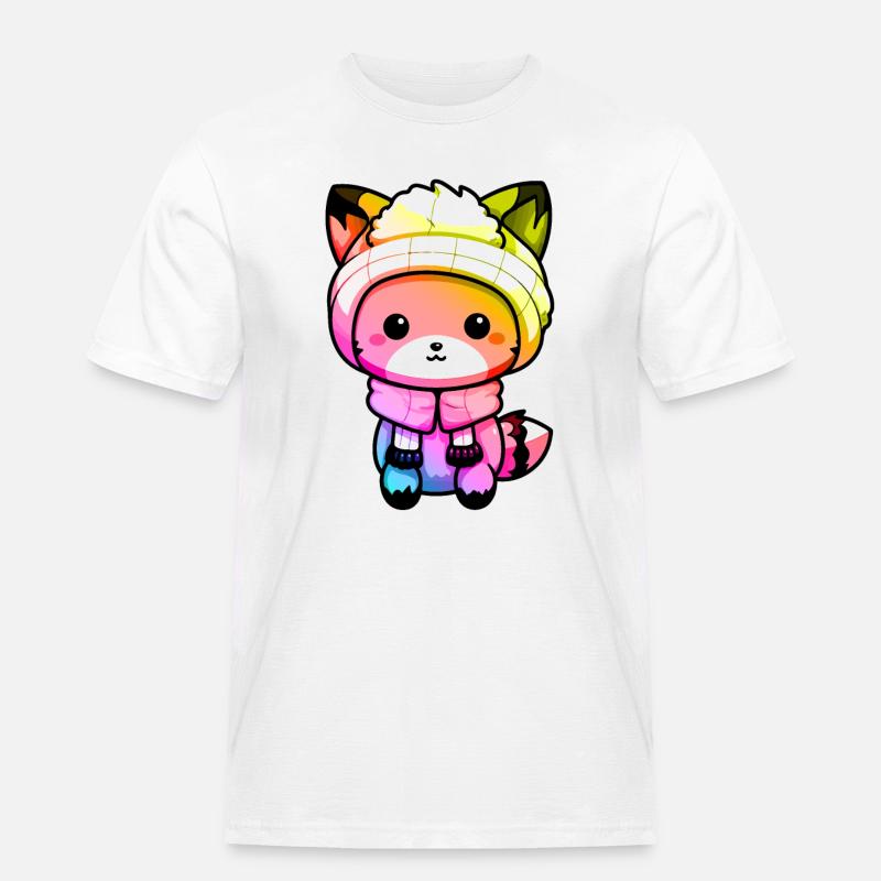 Fuchs Winter Tier Bunt Comic - Männer Workwear T-Shirt - Weiß
