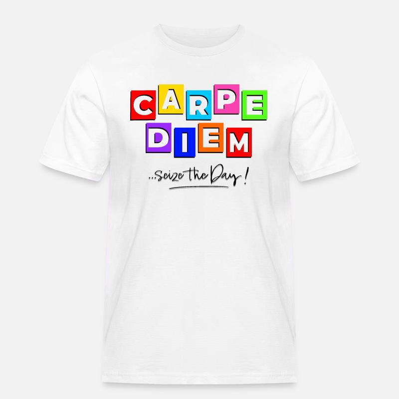 Carpediem im Comic-Stil - Männer Workwear T-Shirt - Weiß