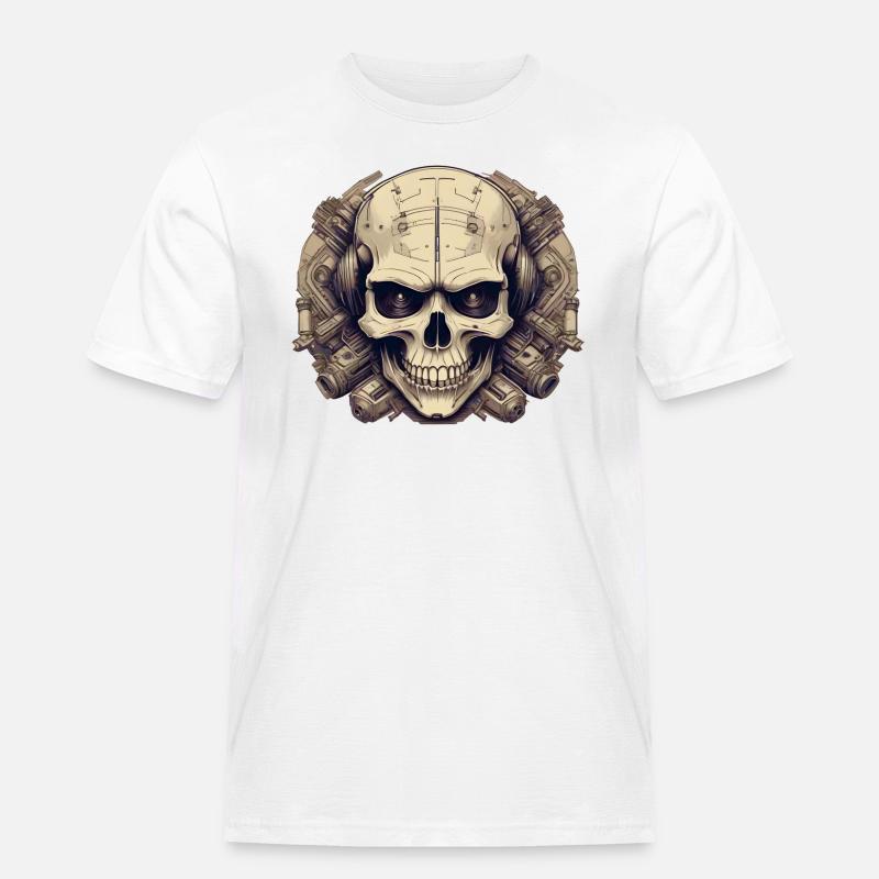 Bionic Schädel - Comic-Stil Logo - Männer Workwear T-Shirt - Weiß