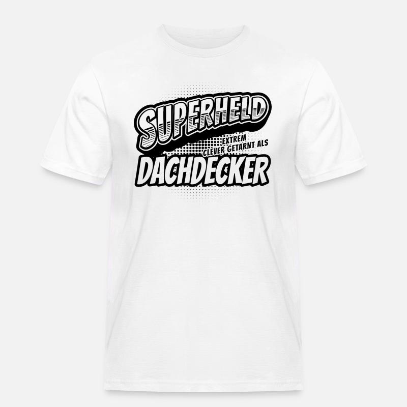 Superheld, clever getarnt als Dachdecker - Männer Workwear T-Shirt - Weiß