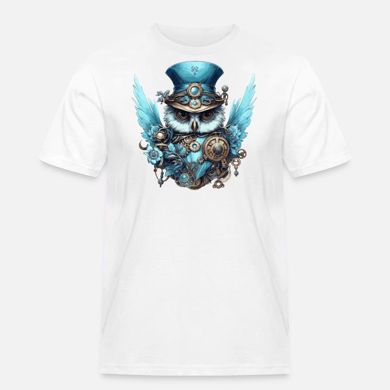 Coole Steampunk Eule - Männer Workwear T-Shirt - Weiß