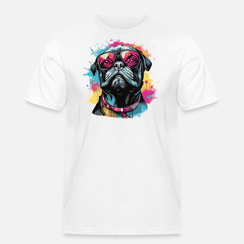 Mops Hund mit Sonnenbrille - Männer Workwear T-Shirt - Weiß