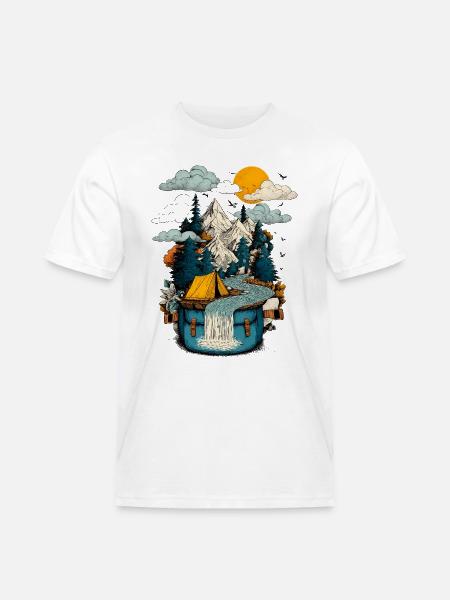 Mountain Lake Path - Camping Backpacker Motif - Men's Workwear T-Shirt - white