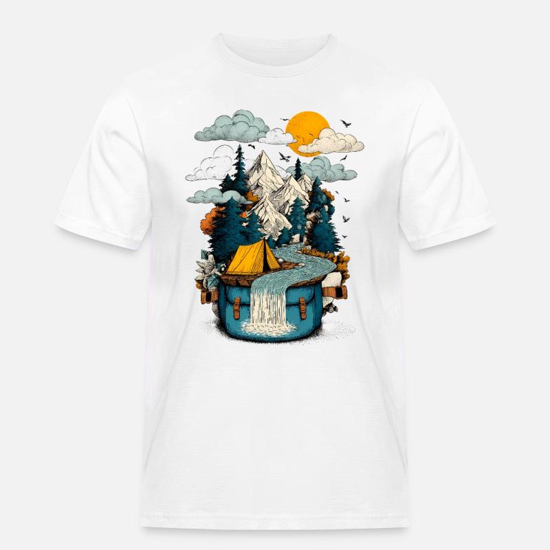 Bergsee Pfad - Camping Backpacker Motiv - Männer Workwear T-Shirt - Weiß