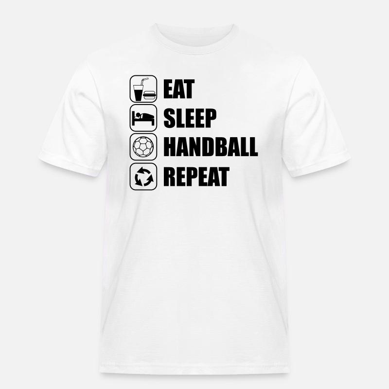 EAT SLEEP HANDBALL - Männer Workwear T-Shirt - Weiß