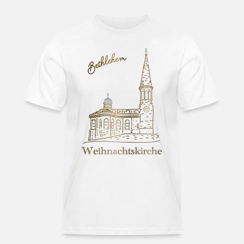 Weihnachtskirche Bethlehem, handgezeichnet - Männer Workwear T-Shirt - Weiß