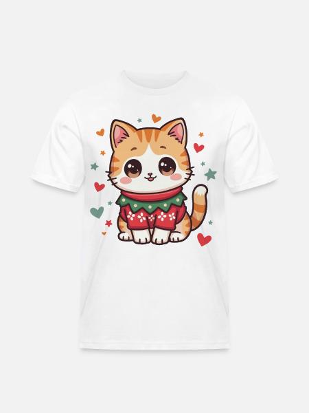 Weihnachtskatze - Männer Workwear T-Shirt - Weiß