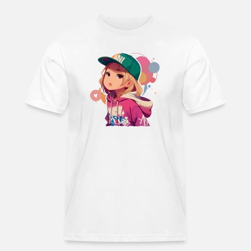 Blondes Mädchen im Kapuzenpullover - Männer Workwear T-Shirt - Weiß