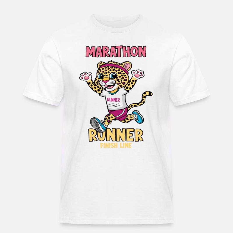Leopard Marathon Läufer - Männer Workwear T-Shirt - Weiß