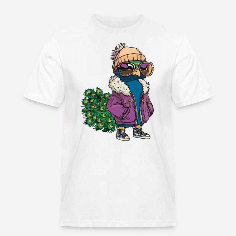 Peacock Bird Cool Comic - Men's Workwear T-Shirt - white