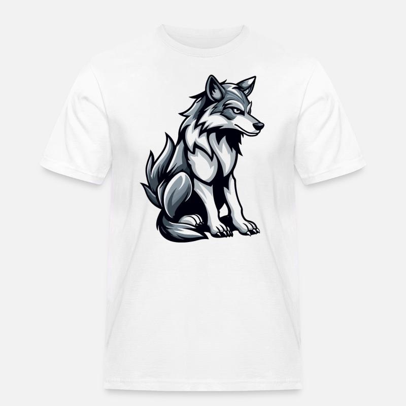 Wolf Comic - Männer Workwear T-Shirt - Weiß