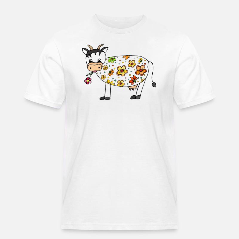 Kuh - Männer Workwear T-Shirt - Weiß