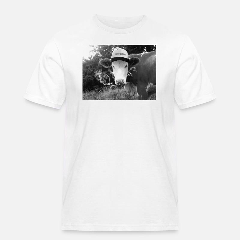 Bekiffte Kuh mit Spliff - Männer Workwear T-Shirt - Weiß