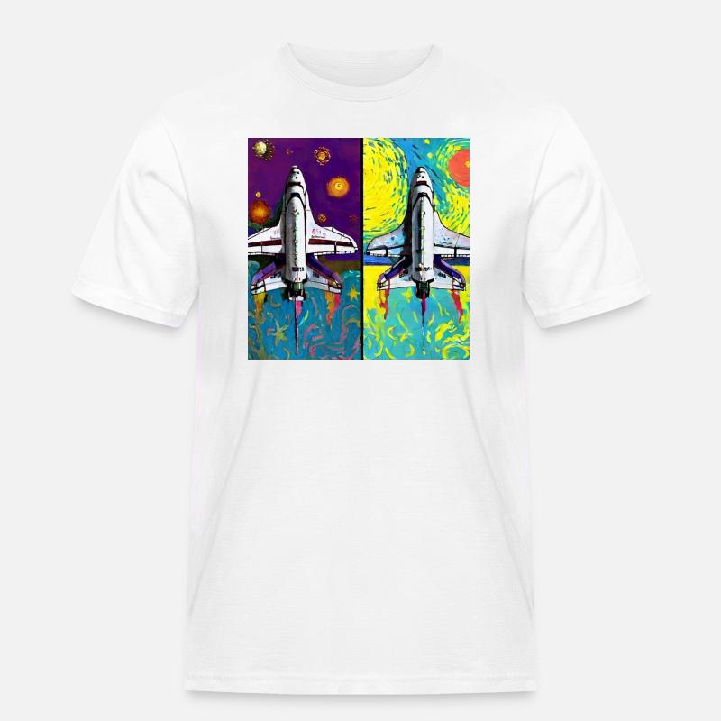 Space Shuttle Van Gogh - Männer Workwear T-Shirt - Weiß
