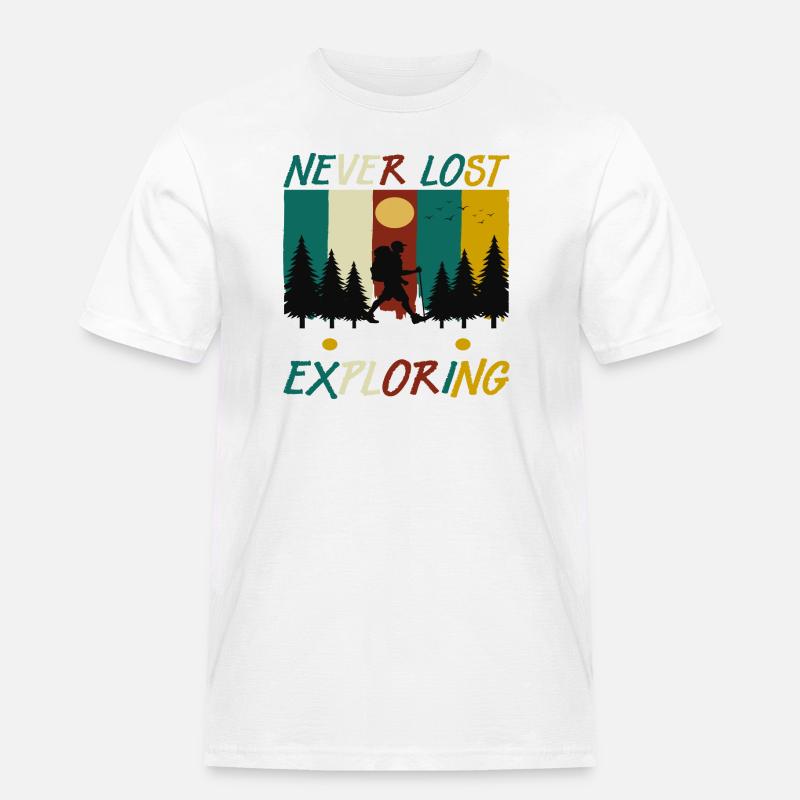 Never Lost always Exploring - Männer Workwear T-Shirt - Weiß