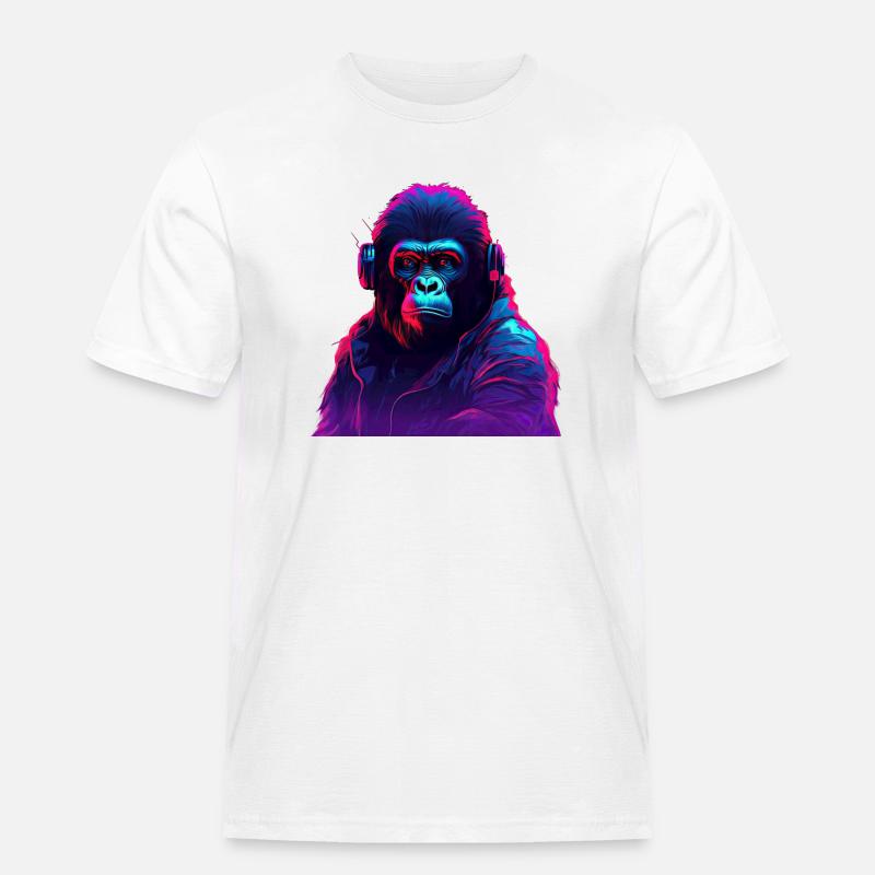 Synthwave-Neon-Beats eines Gorillas - Männer Workwear T-Shirt - Weiß