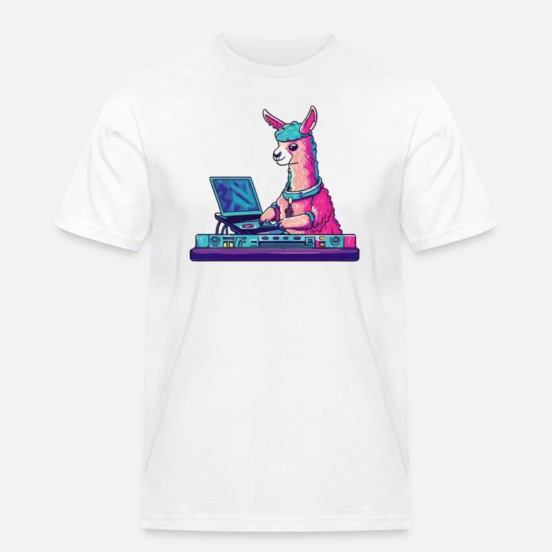 Alpaka Lama DJ Geschenkidee - Männer Workwear T-Shirt - Weiß